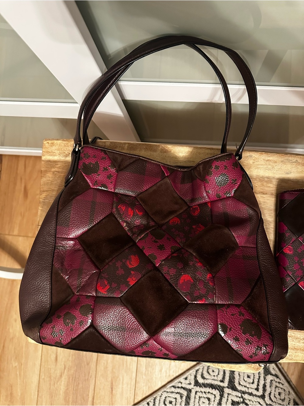 Coach Patchwork Leather Shoulder Bag and Wallet in Burgundy and Dark Brown - Picture 4 of 11